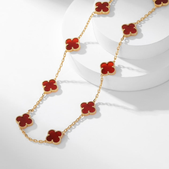 [Lucas Jewelry]CLOVER 10 MOTIFS CARNELIAN NECKLACE