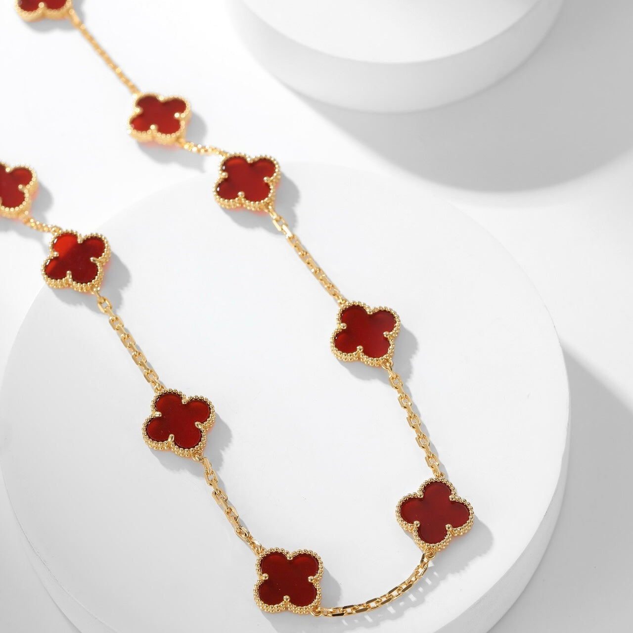 [Lucas Jewelry]CLOVER 10 MOTIFS CARNELIAN NECKLACE