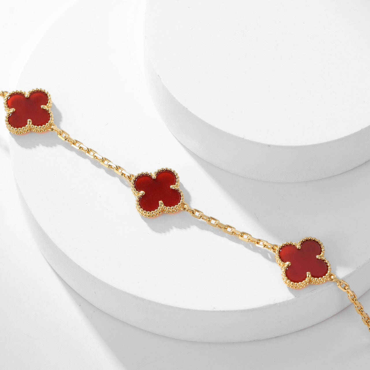 [Lucas Jewelry]CLOVER 10 MOTIFS CARNELIAN NECKLACE