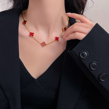 [Lucas Jewelry]CLOVER 10 MOTIFS CARNELIAN NECKLACE