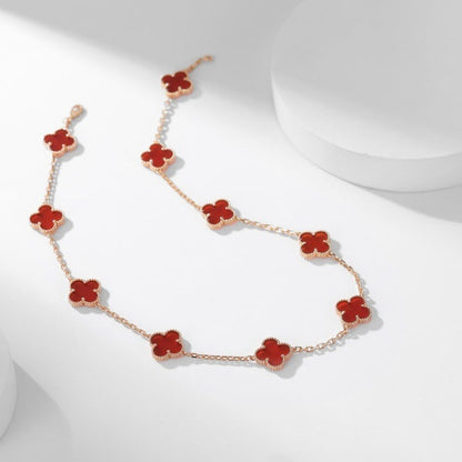 [Lucas Jewelry]CLOVER 10 MOTIFS CARNELIAN NECKLACE