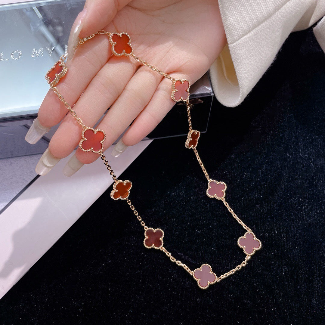 [Lucas Jewelry]CLOVER 10 MOTIFS CARNELIAN NECKLACE