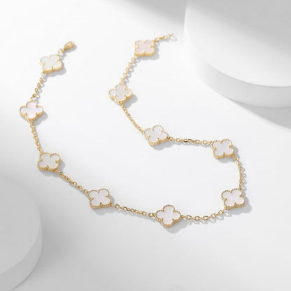 [Lucas Jewelry]CLOVER 10 MOTIFS WHITE MOTHER OF PEARL NECKLACE