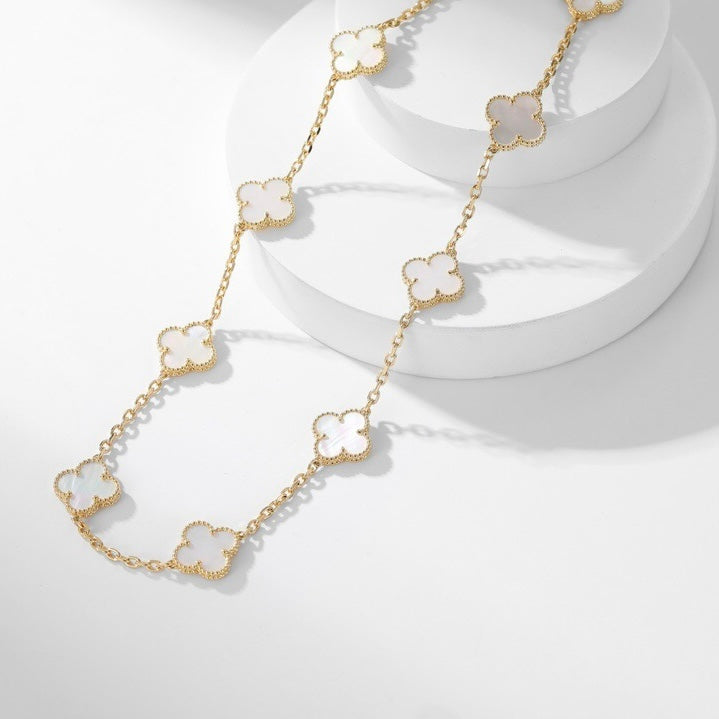 [Lucas Jewelry]CLOVER 10 MOTIFS WHITE MOTHER OF PEARL NECKLACE