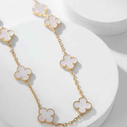 [Lucas Jewelry]CLOVER 10 MOTIFS WHITE MOTHER OF PEARL NECKLACE