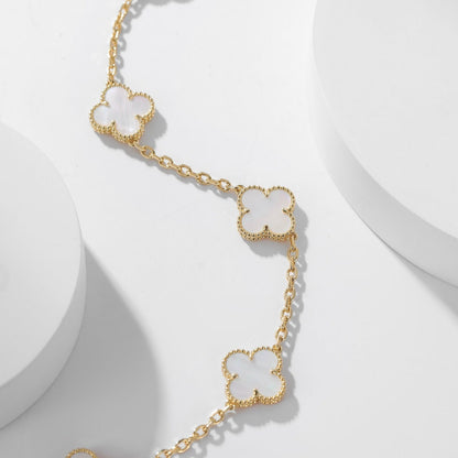 [Lucas Jewelry]CLOVER 10 MOTIFS WHITE MOTHER OF PEARL NECKLACE