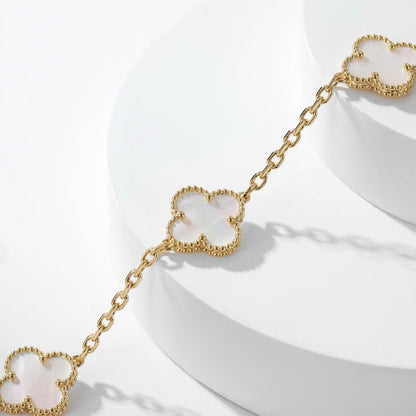 [Lucas Jewelry]CLOVER 10 MOTIFS WHITE MOTHER OF PEARL NECKLACE