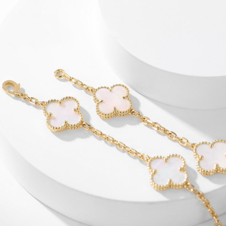 [Lucas Jewelry]CLOVER 10 MOTIFS WHITE MOTHER OF PEARL NECKLACE