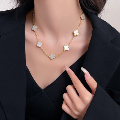 [Lucas Jewelry]CLOVER 10 MOTIFS WHITE MOTHER OF PEARL NECKLACE