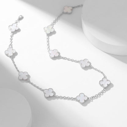 [Lucas Jewelry]CLOVER 10 MOTIFS WHITE MOTHER OF PEARL NECKLACE