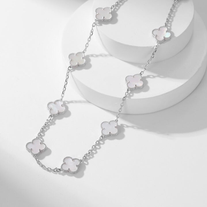 [Lucas Jewelry]CLOVER 10 MOTIFS WHITE MOTHER OF PEARL NECKLACE