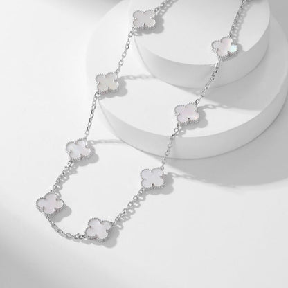 [Lucas Jewelry]CLOVER 10 MOTIFS WHITE MOTHER OF PEARL NECKLACE