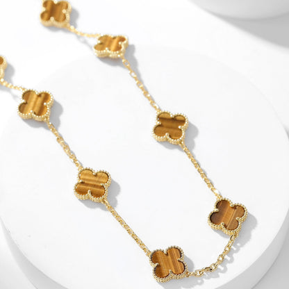 [Lucas Jewelry]CLOVER 10 MOTIFS TIGER EYE NECKLACE