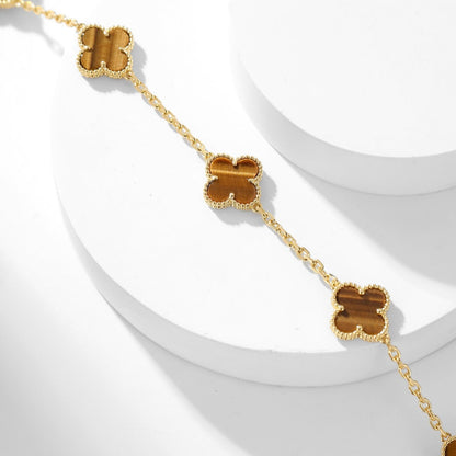 [Lucas Jewelry]CLOVER 10 MOTIFS TIGER EYE NECKLACE