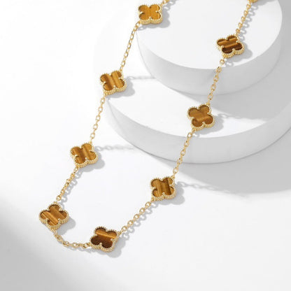 [Lucas Jewelry]CLOVER 10 MOTIFS TIGER EYE NECKLACE