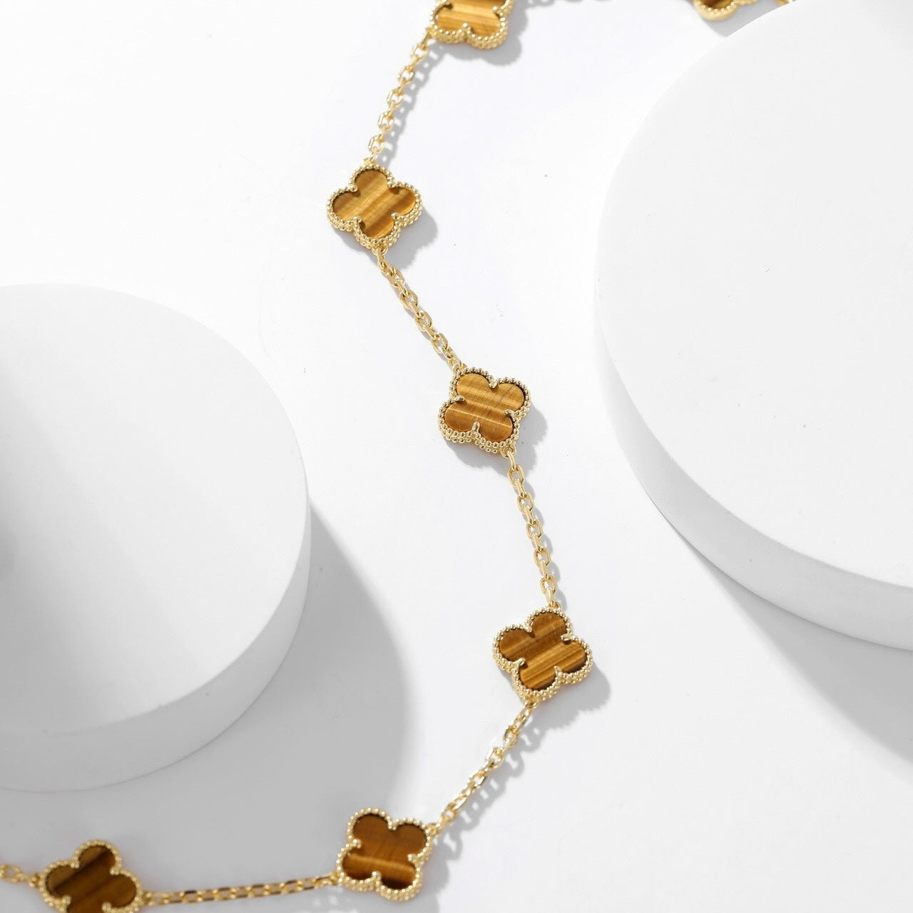 [Lucas Jewelry]CLOVER 10 MOTIFS TIGER EYE NECKLACE