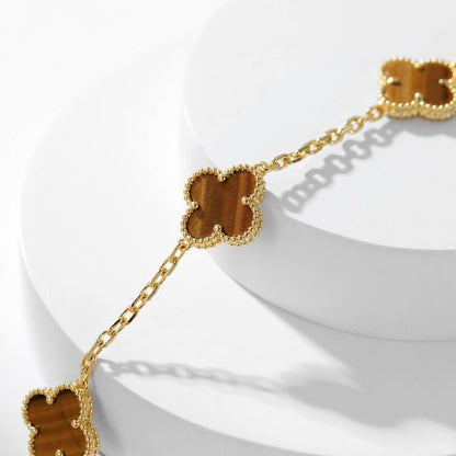 [Lucas Jewelry]CLOVER 10 MOTIFS TIGER EYE NECKLACE