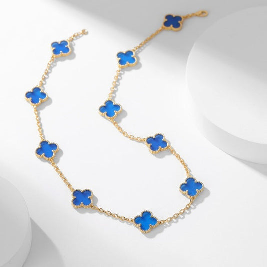 [Lucas Jewelry]CLOVER 10 MOTIFS BLUE AGATE NECKLACE