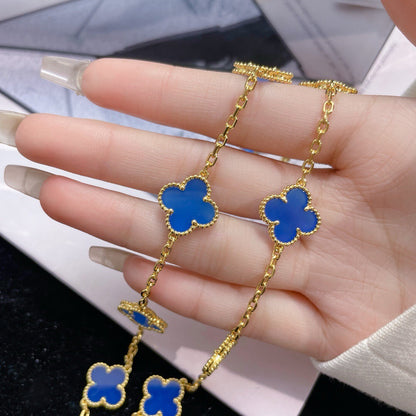 [Lucas Jewelry]CLOVER 10 MOTIFS BLUE AGATE NECKLACE