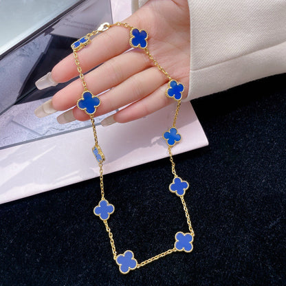 [Lucas Jewelry]CLOVER 10 MOTIFS BLUE AGATE NECKLACE