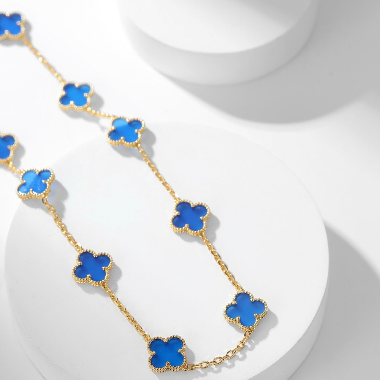 [Lucas Jewelry]CLOVER 10 MOTIFS BLUE AGATE NECKLACE