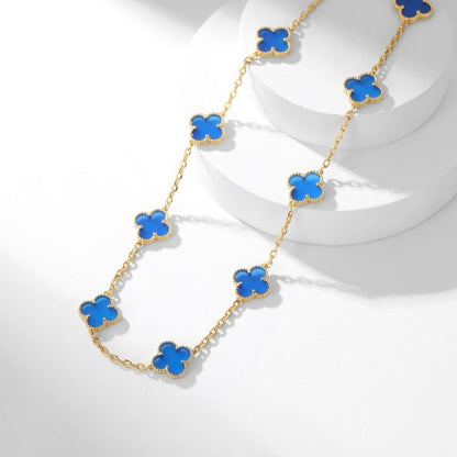 [Lucas Jewelry]CLOVER 10 MOTIFS BLUE AGATE NECKLACE