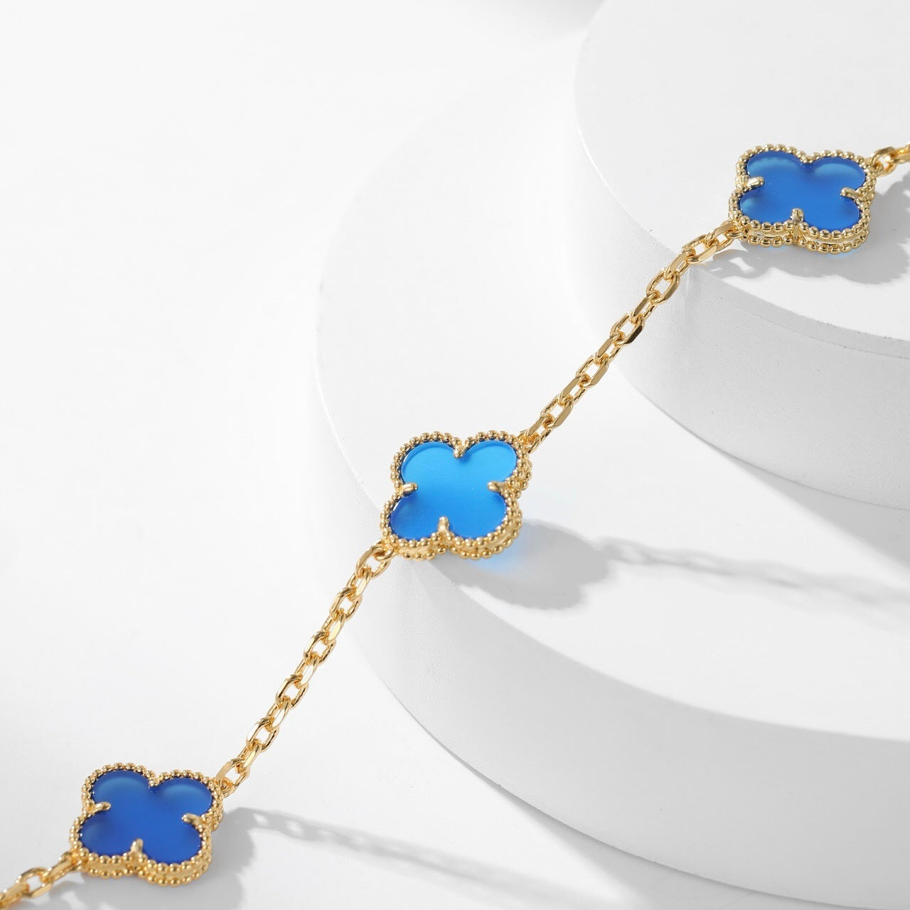 [Lucas Jewelry]CLOVER 10 MOTIFS BLUE AGATE NECKLACE