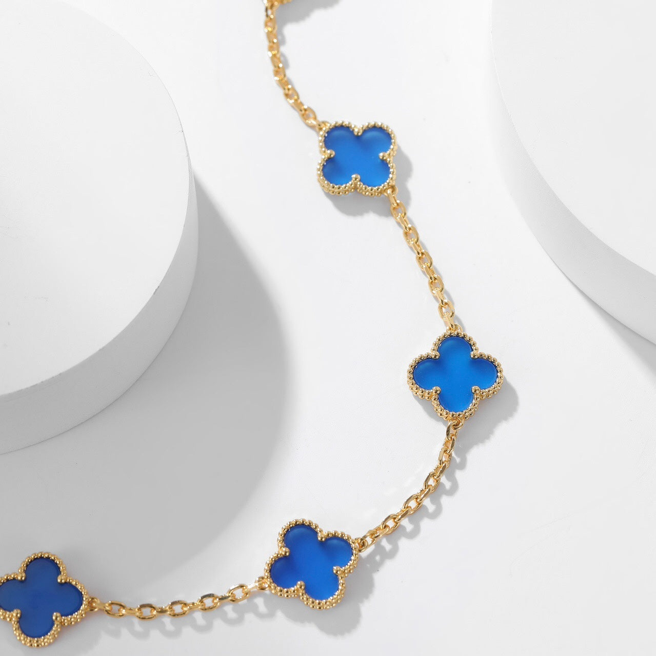 [Lucas Jewelry]CLOVER 10 MOTIFS BLUE AGATE NECKLACE