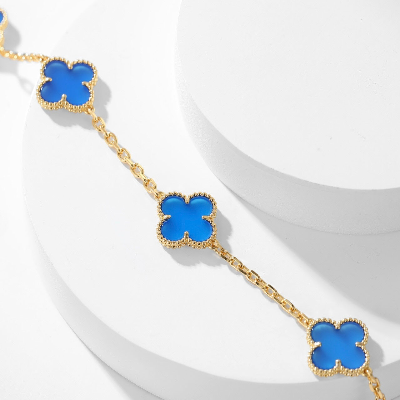 [Lucas Jewelry]CLOVER 10 MOTIFS BLUE AGATE NECKLACE