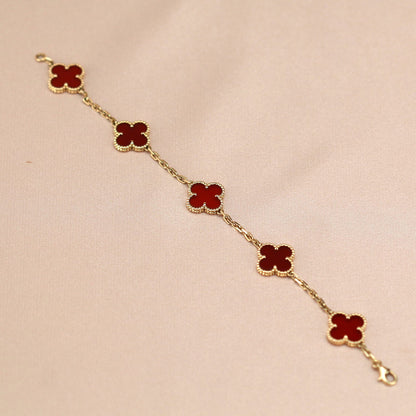 [Lucas Jewelry]CLOVER 5 MOTIFS RED AGATE  BRACELET