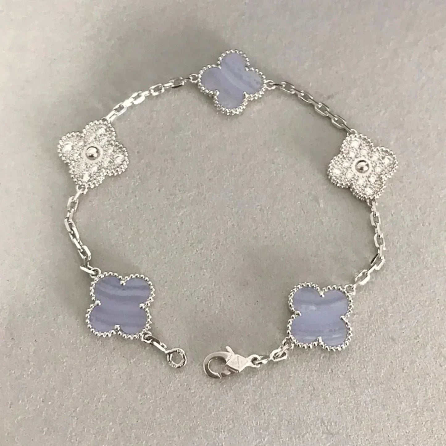 [Lucas Jewelry]CLOVER  5 MOTIF DIAMOND PURPLE CHALCEDONY BRACELET SILVER