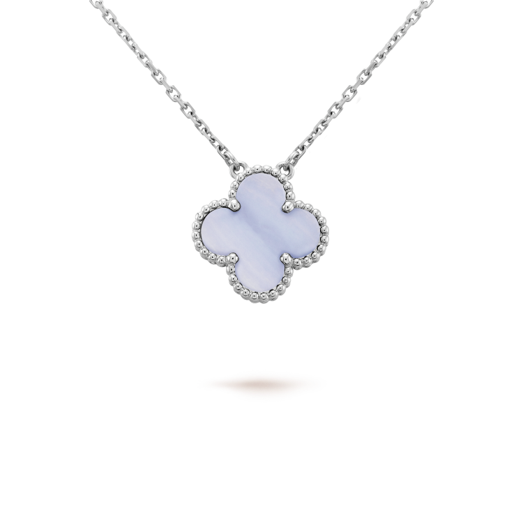 [Lucas Jewelry]CLOVER 15MM BLUE CHALCEDONY NECKLACE SILVER