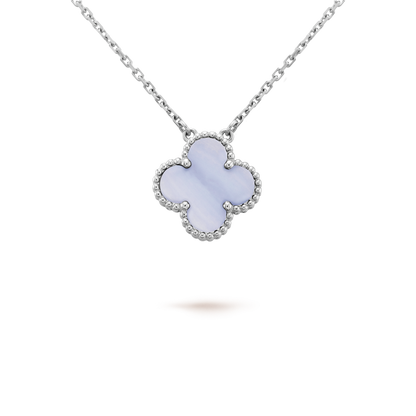 [Lucas Jewelry]CLOVER 15MM BLUE CHALCEDONY NECKLACE SILVER