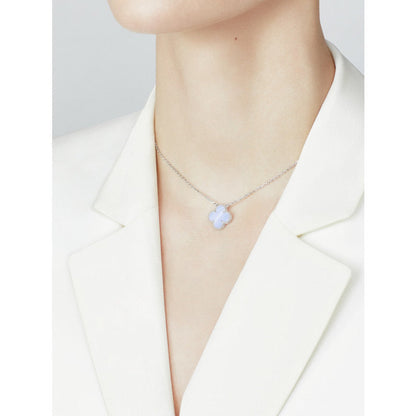 [Lucas Jewelry]CLOVER 15MM BLUE CHALCEDONY NECKLACE SILVER