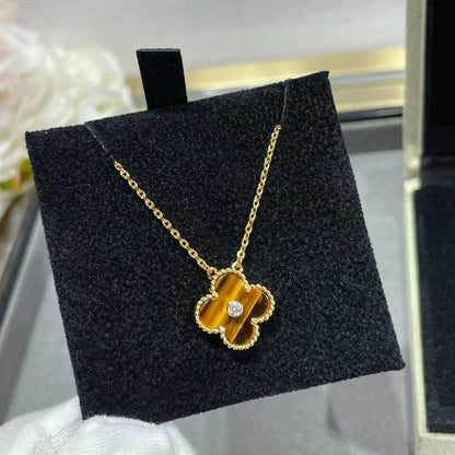 [Lucas Jewelry]CLOVER 15MM DIAMOND AND YELLOW TIGER'S EYE AGATE necklace