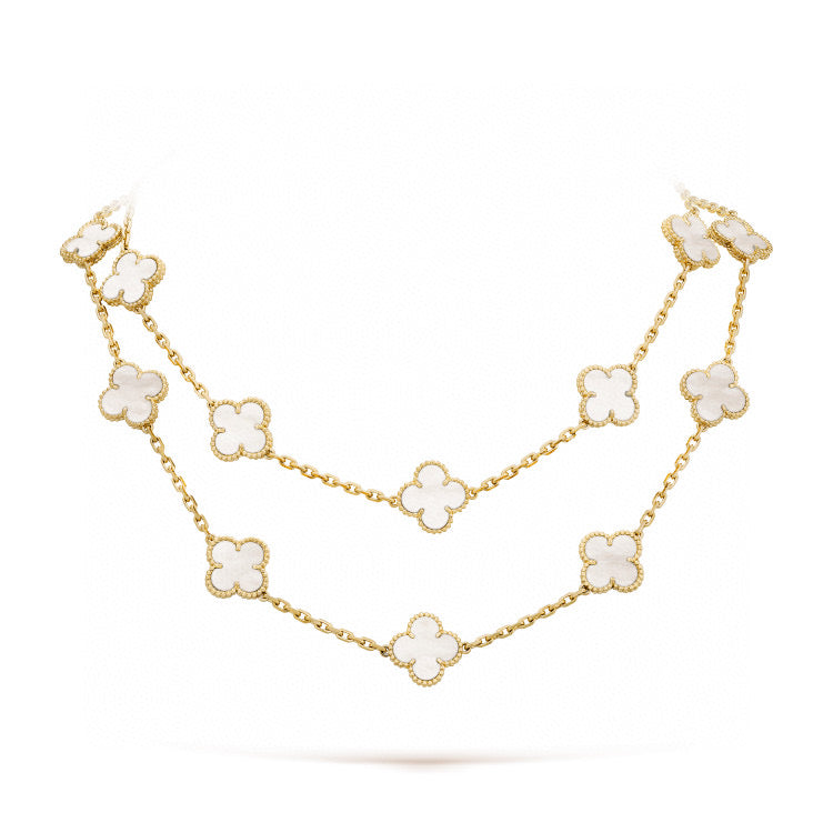 [Lucas Jewelry]CLOVER 20 MOTIFS WHITE MOP NECKLACE