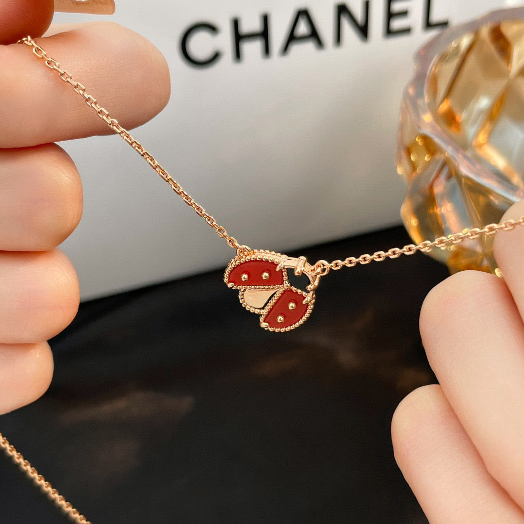 [Lucas Jewelry]LUCKY  CARNELIANS LADYBUG NECKLACE