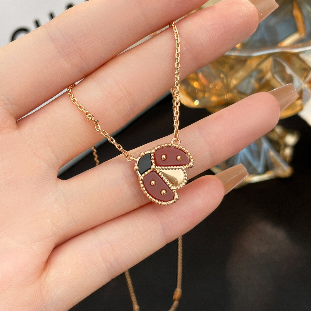 [Lucas Jewelry]LUCKY  CARNELIANS LADYBUG NECKLACE