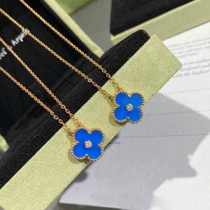 [Lucas Jewelry]CLOVER 15MM DIAMOND AND BLUE AGATE NECKLACE