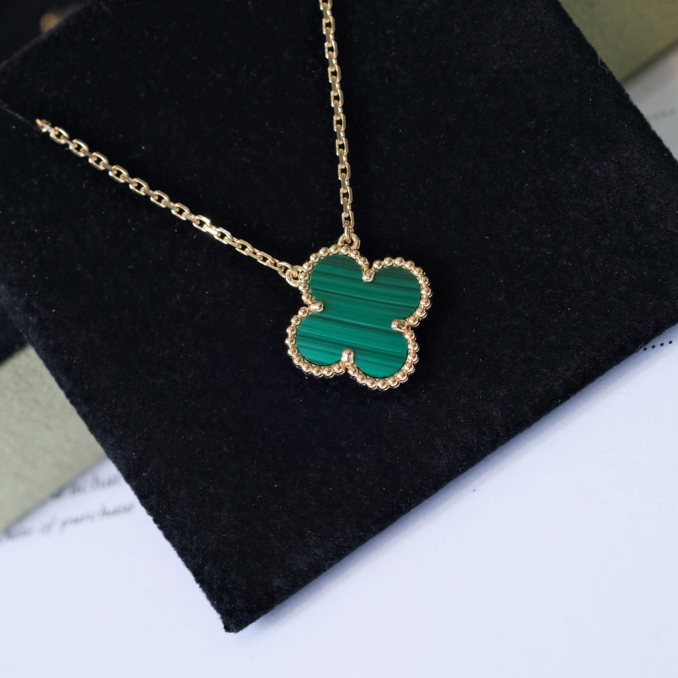 [Lucas Jewelry]CLOVER 15MM MALACHITE SINGLE FLOWER  NECKLACE