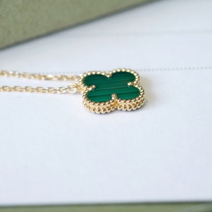 [Lucas Jewelry]CLOVER 15MM MALACHITE SINGLE FLOWER  NECKLACE