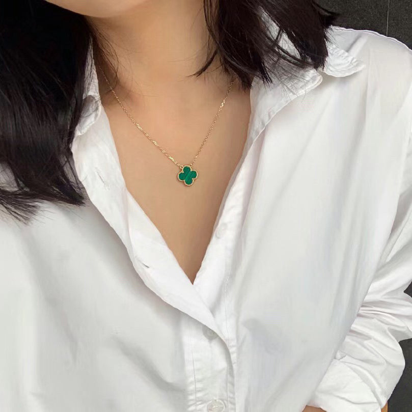 [Lucas Jewelry]CLOVER 15MM MALACHITE SINGLE FLOWER  NECKLACE