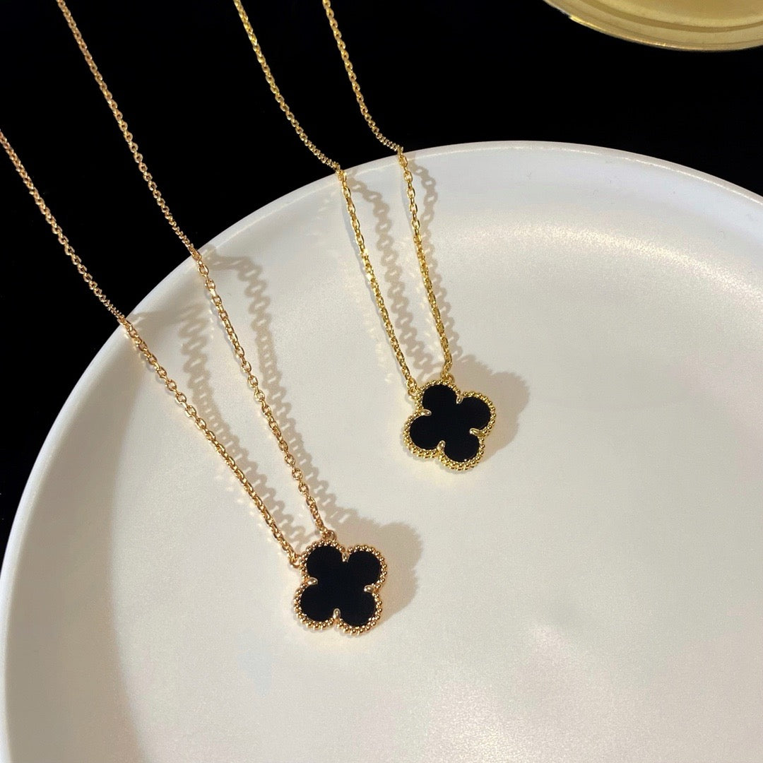 [Lucas Jewelry]CLOVER 15MM BLACK ONYX SINGLE FLOWER NECKLACE