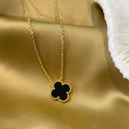 [Lucas Jewelry]CLOVER 15MM BLACK ONYX SINGLE FLOWER NECKLACE