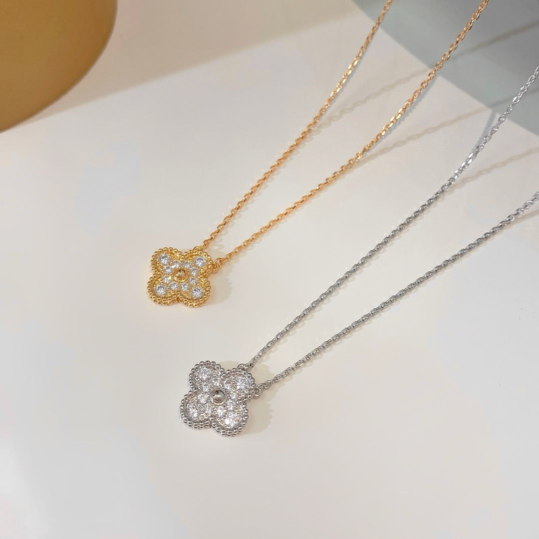 [Lucas Jewelry]CLOVER 15MM DIAMOND SINGLE FLOWER NECKLACE