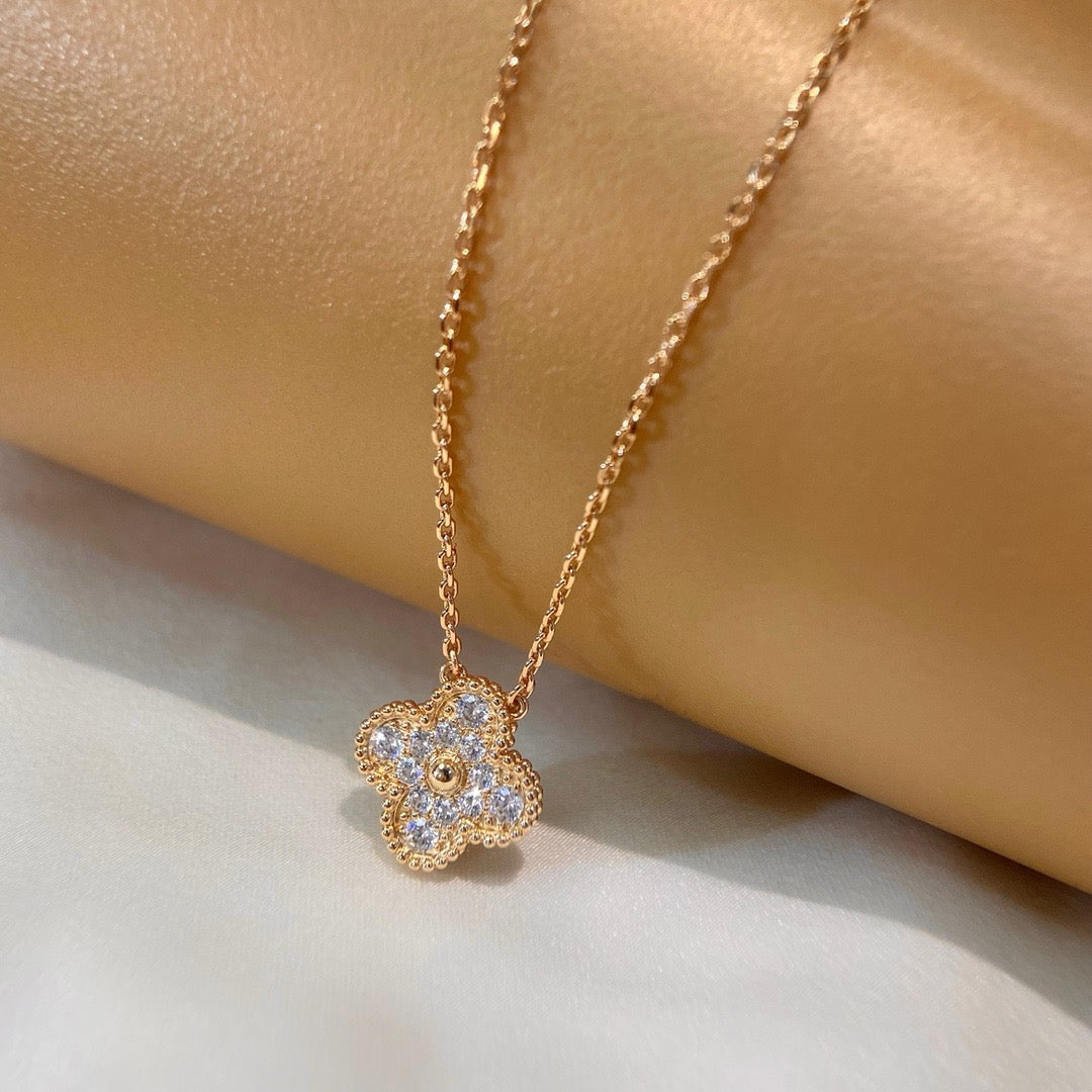 [Lucas Jewelry]CLOVER 15MM DIAMOND SINGLE FLOWER NECKLACE