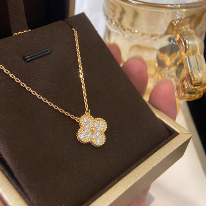 [Lucas Jewelry]CLOVER 15MM DIAMOND SINGLE FLOWER NECKLACE