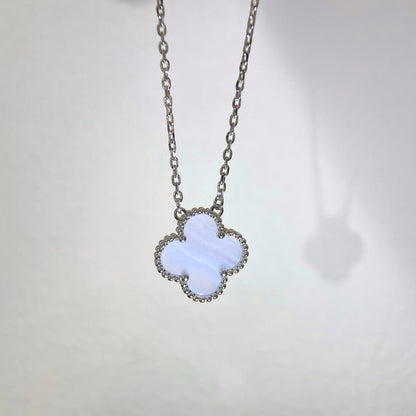 [Lucas Jewelry]CLOVER 15MM BLUE CHALCEDONY NECKLACE SILVER