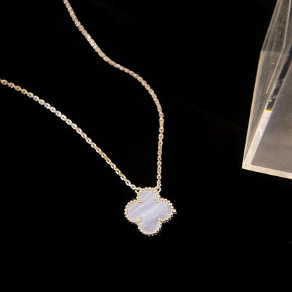 [Lucas Jewelry]CLOVER 15MM BLUE CHALCEDONY NECKLACE SILVER