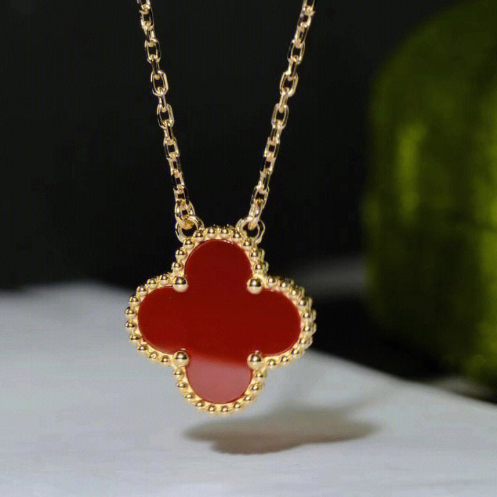 [Lucas Jewelry]CLOVER 15MM CARNELIAN SINGLE FLOWER NECKLACE